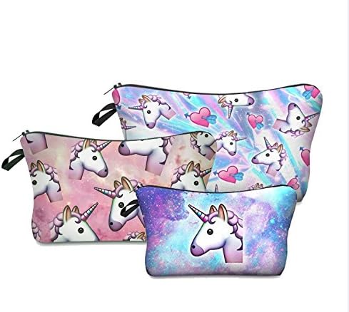 HELLATHUND Women’s Make Up Bag Small Cosmetic Pouch Funny Cute Unicorn Bag Toiletry Beauty Organiser Pencil Case Be A Unicorn Series 3pcs/pack