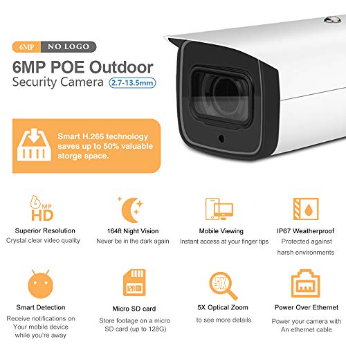 6MP Varifocal PoE IP Bullet Security Camera IPC-HFW4631F-ZSA 2.7mm~13.5mm VF Lens Motorized 5X Optical Zoom Outdoor Camera with Audio,164ft Night Vision, Micro SD Slot,H.265,ONVIF,IK10,IP67 Waterproof