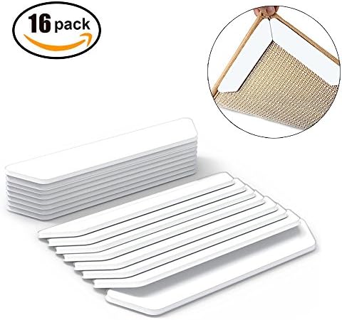 Rug Grippers Pads Anti Curling, 16 PCS Non Slip Rug Grip Carpet Grippers Pads with Washable Regenerate Sticky Gel, Rug Stopper Tape for Kitchen, Bathroom and All Floors and Rugs. (White)