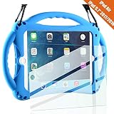 New iPad 2017/2018 9.7 inch Case/iPad Air Case, TopEsct Shockproof Silicone Handle Stand Case Cover&(Tempered Glass Screen Protector) For Apple New iPad 9.7inch(2017/2018 Version) and iPad Air(Blue)