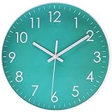 Epy Huts Modern Simple Wall Clock Indoor Non-Ticking Silent Sweep Movement Wall Clock for Office,Bathroom,Livingroom Decorative 10 Inch Teal