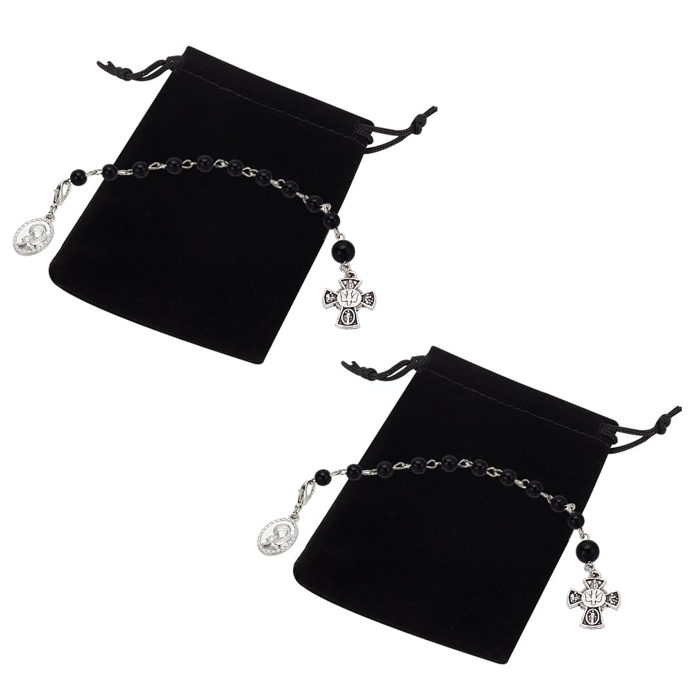 WEBEEDY 2PCSBeads with Crucifix Medal with Gift Bag Beads Pocket Rosary