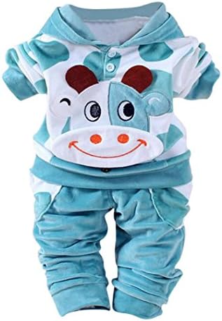 NEARTIME Kid Clothes Set, New Newborn Baby Girls Boys Winter Cartoon Cow Warm Outfits Clothes Velvet Hooded Tops Set