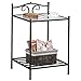 Topeakmart 2 Tier Metal Night Stand Antique Bedside Table Top Glass Shelf Storage
