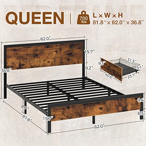 Rolanstar Queen Bed Frame with 4 Drawers and Headboard, Particle Board