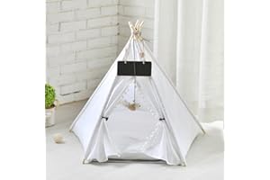 LUYITTON Pet Teepee Dog Teepee Cat Tents for Indoor Cats Dog House with Cushion Bed Pet Tent Bed Indoor (White)