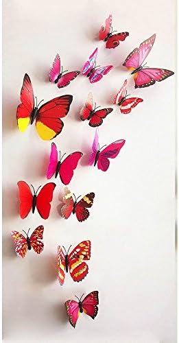 GRC[TM] 3D Red Butterfly Wall Decor Home Decal Sticker Art Room Removable 3d Mural Stickers Diy Butterfly Design