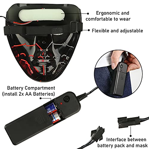 Koogel Halloween LED Mask, Light up Mask Cosplay LED Rave Face Mask for Men Women Kids , Halloween Festival Party