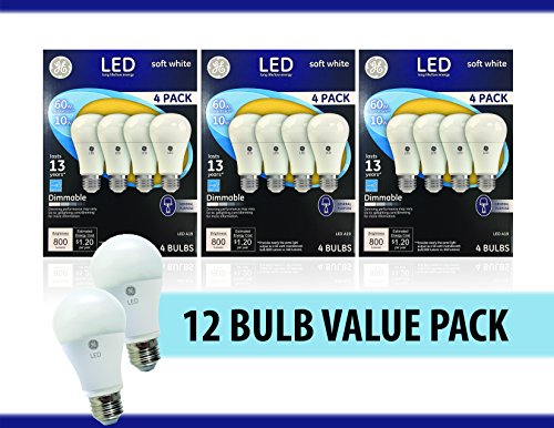 GE LED Light Bulbs 10 watt / 60 watt replacement – Soft White Dimmable – 12 Bulb Value Pack