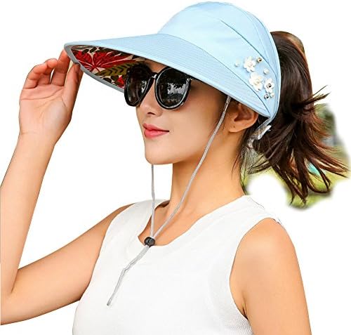 ZEGAILIAN Women's UV protection Wide Brim Sunscreen Visor(Light blue)