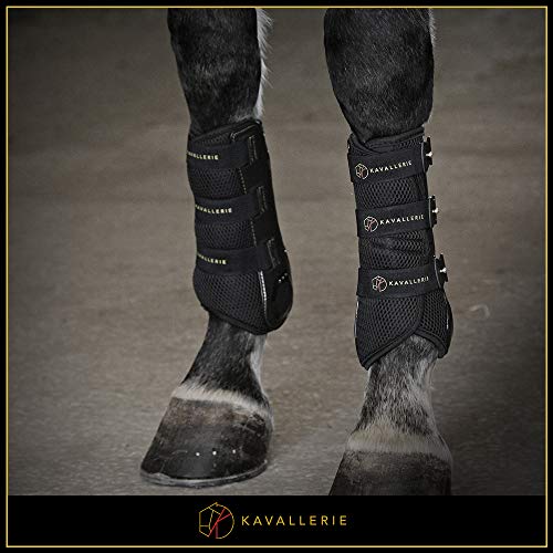 Dressage Boots for Horses by Kavallerie: Pro-K 3D Air-Mesh Horse Boots, Secure Leg Protection, Lightweight and Tough White & Black Dressage Sports Boots [Black]