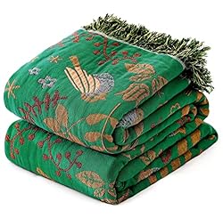 MSGKV Boho Throw Blanket Green Blanket 100% Cotton