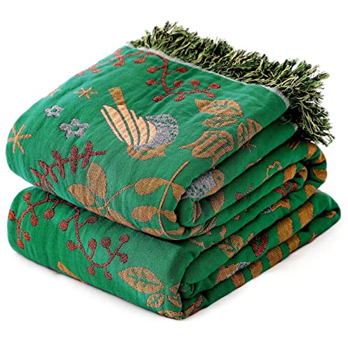 MSGKV Boho Throw Blanket Green Blanket 100% Cotton