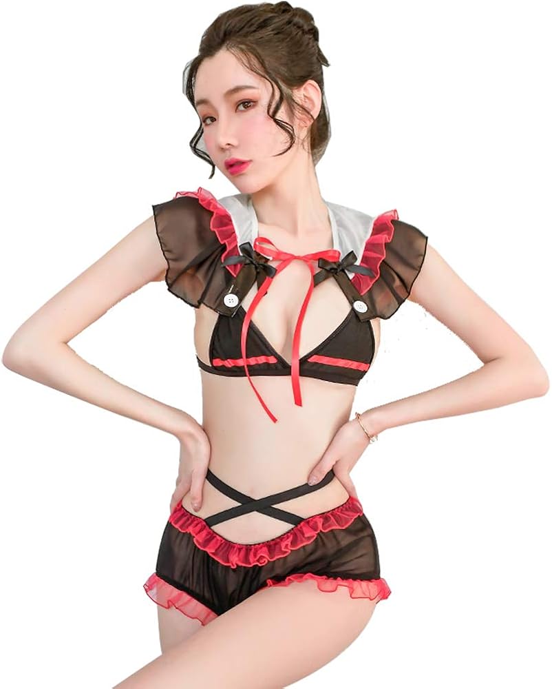 SINMIUANIME Women Lingerie Anime Maid Outfit Dark Little Witch Cosplay Lingerie Suit, 6926black, One Size