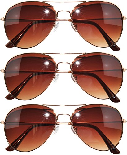 3 pairs Classic Aviator Sunglasses Amber Lens (3 pairss-gold -brown) OWL.