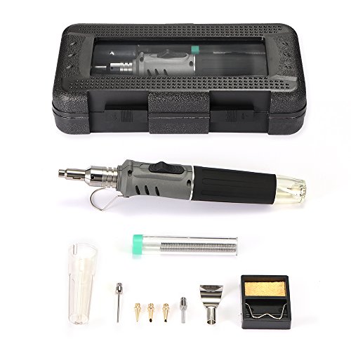 Powstro Butane Soldering Iron,Adjustable Flame, 10 in 1 Professional Gas Soldering Iron Self-igniting Torch Kit Suitable for Repair Jewelry Making Brazing Model Building Circuit Boards