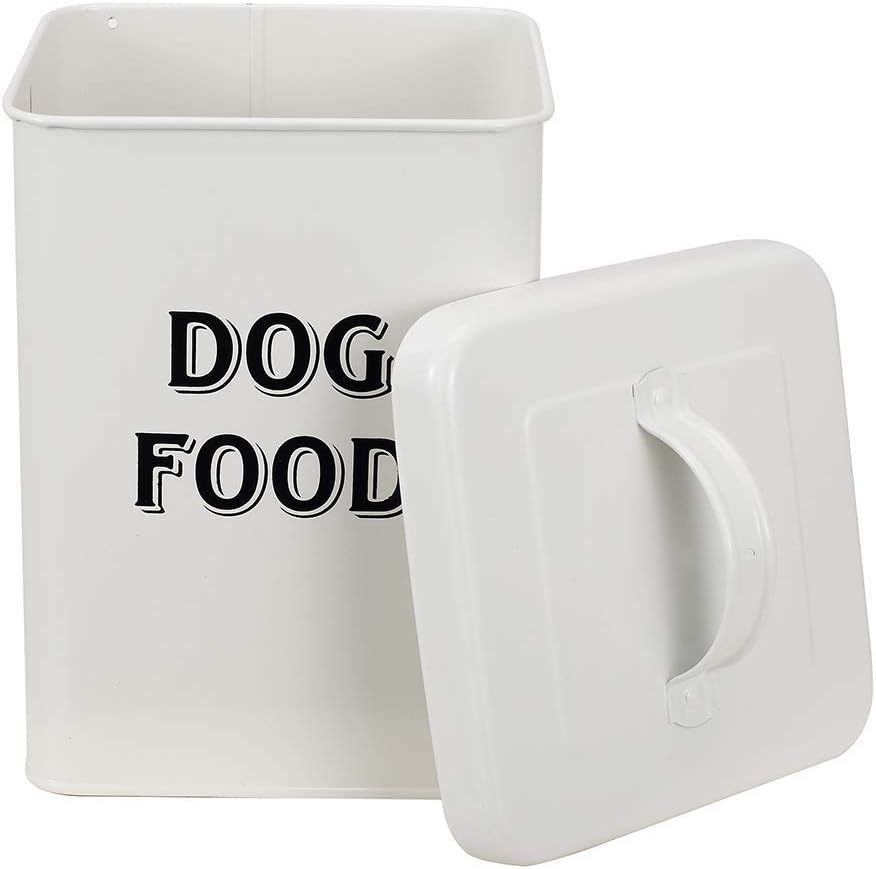 Pet Supplies : Pethiy Dog Food and Treats Containers Set with Scoop for Dogs-Vintage White Powder-Coated Carbon Steel - Tight Fitting Lids - Storage Canister Tins Small-White : 