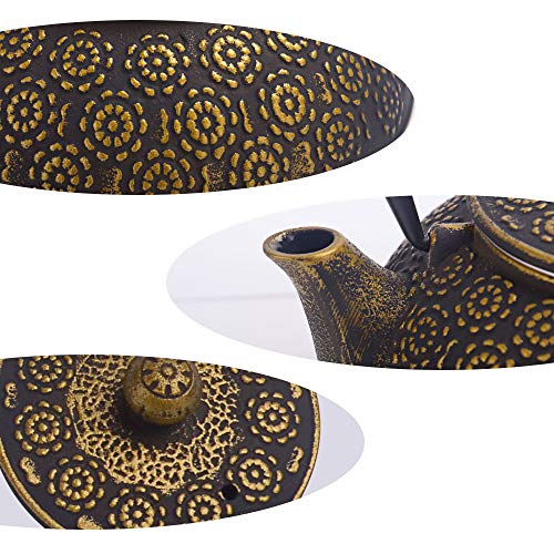 6 piece Japanese Cast Iron Teapot Tea Cup Set w/Trivet, Golden Cherry (30 oz) Pricepulse