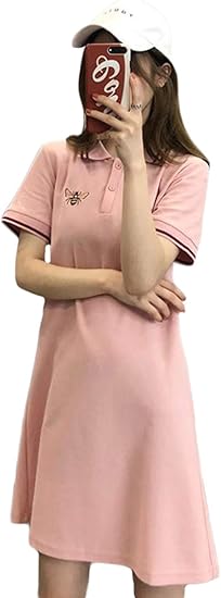 Amazon Bestmood ワンピース レディース 半袖 ロングtシャツ ポロネック ファッション 夏服 ピンク 通学 韓国ファッション ワンピース チュニック 通販