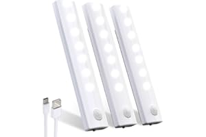 ANMEERY LED Closet Light,Motion Sensor Light 3 Pack,Indoor Stairs Under Counter Lighting,USB Rechargeable Battery Operated Light for Kitchen,Wardrobe,Cabinet,Cupboard(White Light)