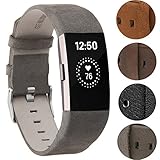 VOMA For Fitbit Charge 2 Wristbands/Fitbit Charge 2 Bands//Fitbit Charge 2 Replacement Bands/Fitbit Charge 2 Accessories, Design Genuine Leather Gray 2
