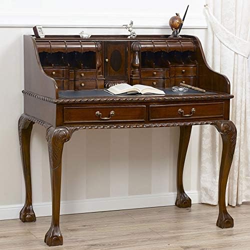 SIMONE GUARRACINO LUXURY DESIGN Writing Desk Lady Chippendale Style Secretary Walnut Faux Leather Green