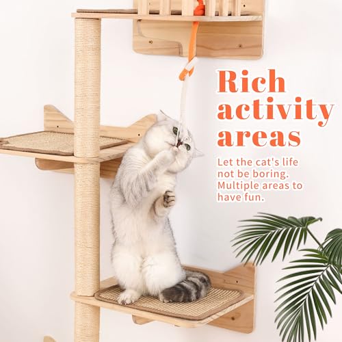 MIUZMORE Cat Tree Wall - Set of 7 Shelves and Platforms with Sisal Scratching Posts, Wall Mounted Furniture for Large Indoor Cats, Space Saver