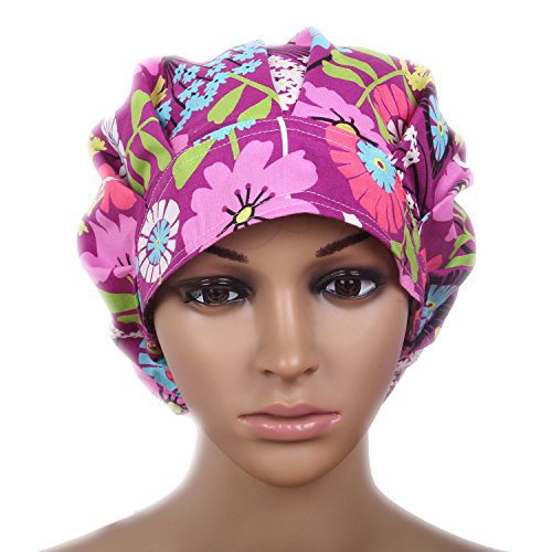 JoyRing Adjustable Surgical Scrub Cap Medical Doctor Bouffant Hats with Sweatband and Free Cotton Mask (Set G)