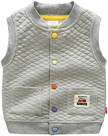 Katoofely Boys Waistcoat Sleeveless Outwear Chiristmas Gift Vest Button Down Cotton Vest 5-6T Grey