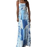 Women Floral Maxi Dress Spaghetti Straps Flowy Boho Sundress Long Dresses