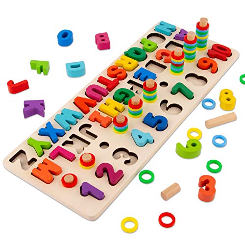 Toy To Enjoy Wooden Alphabet & Numbers Puzzle Toy for Kids - Number 1-10 and ABC Letters Montessori Jigsaw - Learning & Early Educational Toy for Number Counting & Shape Sorting. - Thumbnail 5