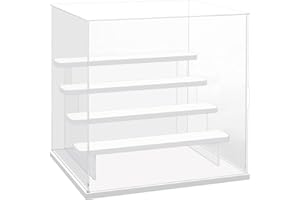 Choowin 5-Tier Clear Acrylic Display Case Display Box Display Stand with Door,Countertop Display Case for Collectible Mini Action Figure,Dustproof Storage Organizer(White Base,Step)