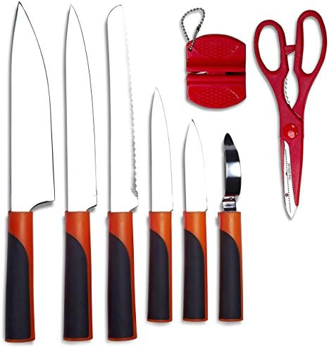Oxinart 5 Piece Elevate Knives Set Stainless Steel-Kitchen Knife Set with Sharpener-Kitchen Shears and Peeler Included-Bonus Free eBook