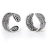 OwMell 925 Sterling Silver Ear Clip Cuff Wrap Vintage Carved Leaf Earrings Eardrop Non Pierced