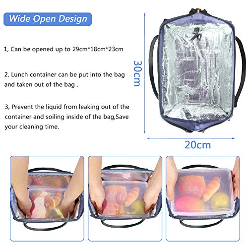 Oxford Lunch Bag Insulated Wide-Open Large Tote USB Charge Port Durable Organizer for Women Men Adult College Work Picnic Hiking Beach Fishing Reusable Cooler Bags Ladies Container (Blue)