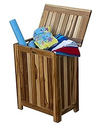 Decoteak H-004 Teak Solid Hamper, Brown