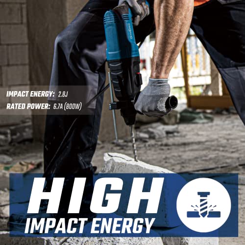 DongCheng 800W SDS-Plus Bohrhammer 2,8Joule 4 in 1 Bohrmaschine Abbruchhammer, 26 mm Bohrleistung in Beton-Inklusive 4 Bohrer,Model DZC05-26B