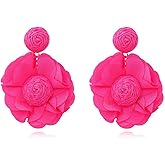 YasiIm Chic Bohemian Fabric Rose Flower Dangle Drop Earrings Unique Camellia Flower Stamen Stud Earrings For Women