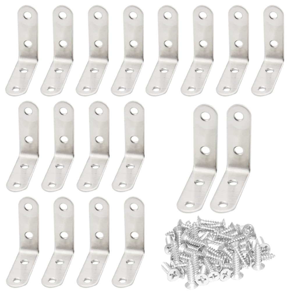 CEEYSEE 20pcs L Brackets 50×50mm Stainless Steel 90 Degree Shaped Angle Corner Bracket with 80 Stainless Screws for Fixing Wood Furniture Tables Chairs Door Window Bookshelves etc(U50)