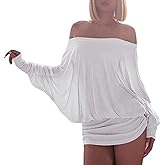 Ophestin Off The Shoulder Batwing Dress for Women Ruched Casual Going Out Long Sleeve Mini Dresses Loose