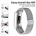 POY Metal Replacement Bands Compatible for Fitbit Charge 3 Charge 3 SE Fitness Activity Tracker, Milanese Loop Stainless Steel Bracelet Strap Unique Magnet Lock Women Men, Large Silver