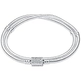 Suzeri Double Loop Snake Chain Bracelet 925 Sterling Silver with Cubic Zirconia Clip Jewelry Bracelet for Women 18 Cm Mother's Day
