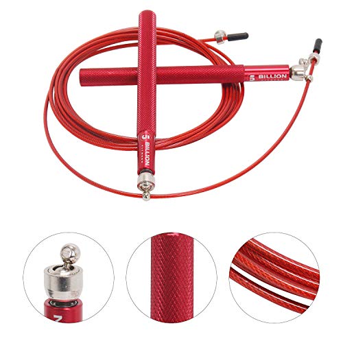 5BILLION Speed Jump Rope - 360° Swivel Ball Bearing - Adjustable - Workout for Double Unders, Exercise, WOD, Outdoor, MMA, Boxing Training (red)