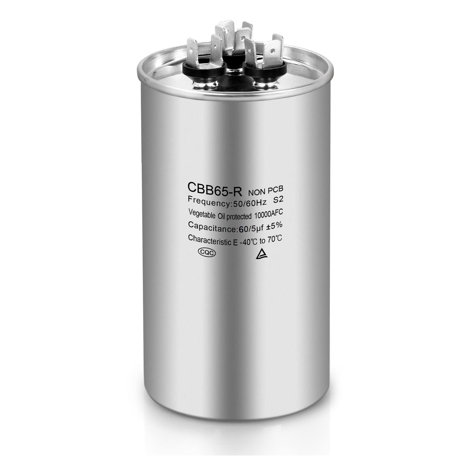50/5 MFD UF 370/440V CBB65 Dual Run Round Capacitor For AC Motor, HVAC Capacitor, Air Conditioner Replacement, Heat Pump, Fan Start, Condenser Straight Cool, UL Listed