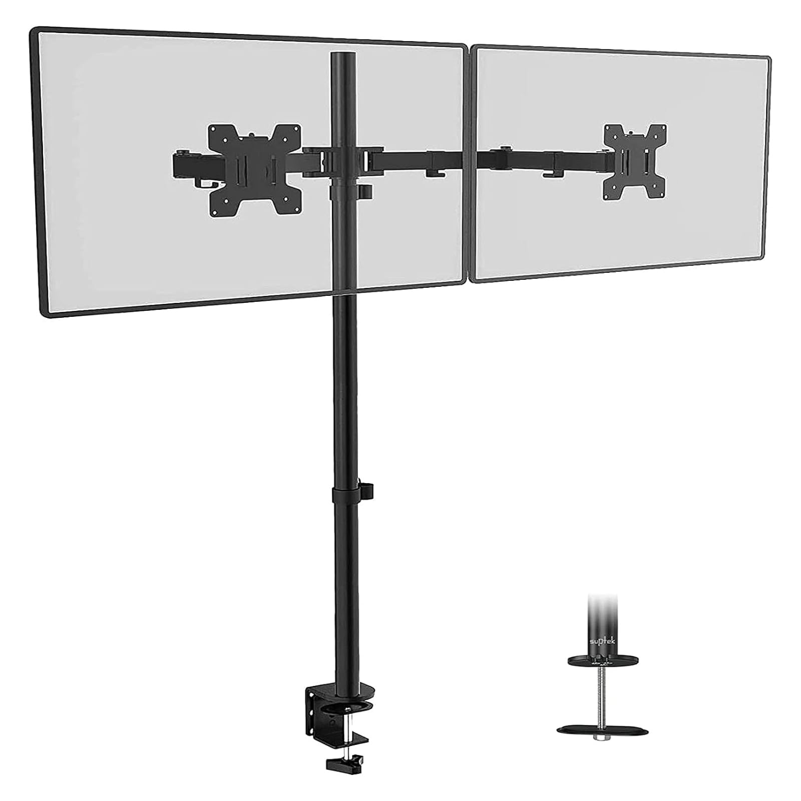 Suptek Dual Monitor Stand, Tall Desk Monitor Arm for 13-27 inch LCD LED PC Screens with 80cm Pole Adjustable Height MD6842