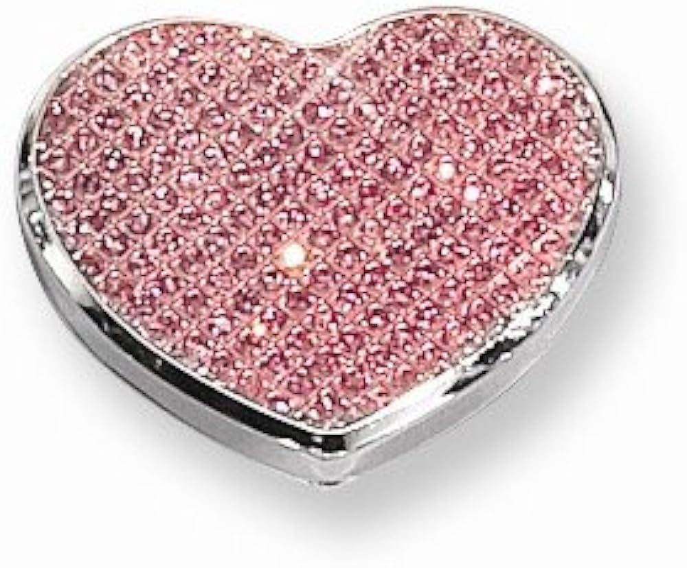 Pink Glitter Heart Compact Mirror Jewelry