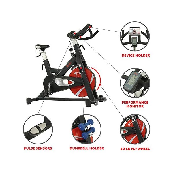 Sunny Health & Fitness Indoor Stationary Exercise Bike, 4-Way Adjustable Seat for Cycling Cardio workout at Home, Optional 49 LB Flywheel, Heavy-Duty & Free SunnyFit App Bluetooth Connect - Image 5