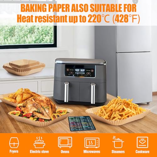 Anhow 200 PCS Baking Paper Air Fryer, Greaseproof Paper for Air Fryer Ninja 10.4L AF500EUCP/Cosori Air Fryer 10L, Food-Grade BPA Free, Paper for Air Fryer for 5.2-10.4L Fryer