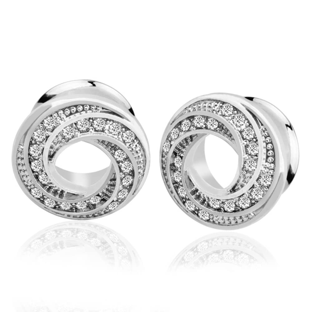 Pair of Stainless Steel Rhinestone Crystal Ear Tunnel Plugs Gauges Expanders Cubic Zirconia Body Piercing Earrings Plug Fashion Jewelry Gifts for Women Girls (Silver-0g(8mm))