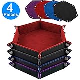 SIQUK 4 Pieces Dice Tray Set Foldable Dice Trays Hexagon Dice Rolling Tray PU Leather Dice Holder for Dice Games Like RPG, DND and Other Table Games (Red, Black, Blue and Violet)